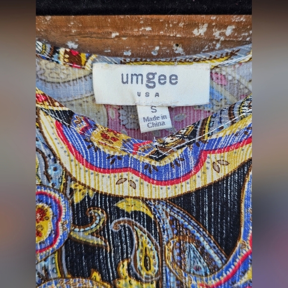 UMGEE Black Gold Colorful Paisley Swing Lightweight Top/Dress Balloon Sleeve - Picture 12 of 13